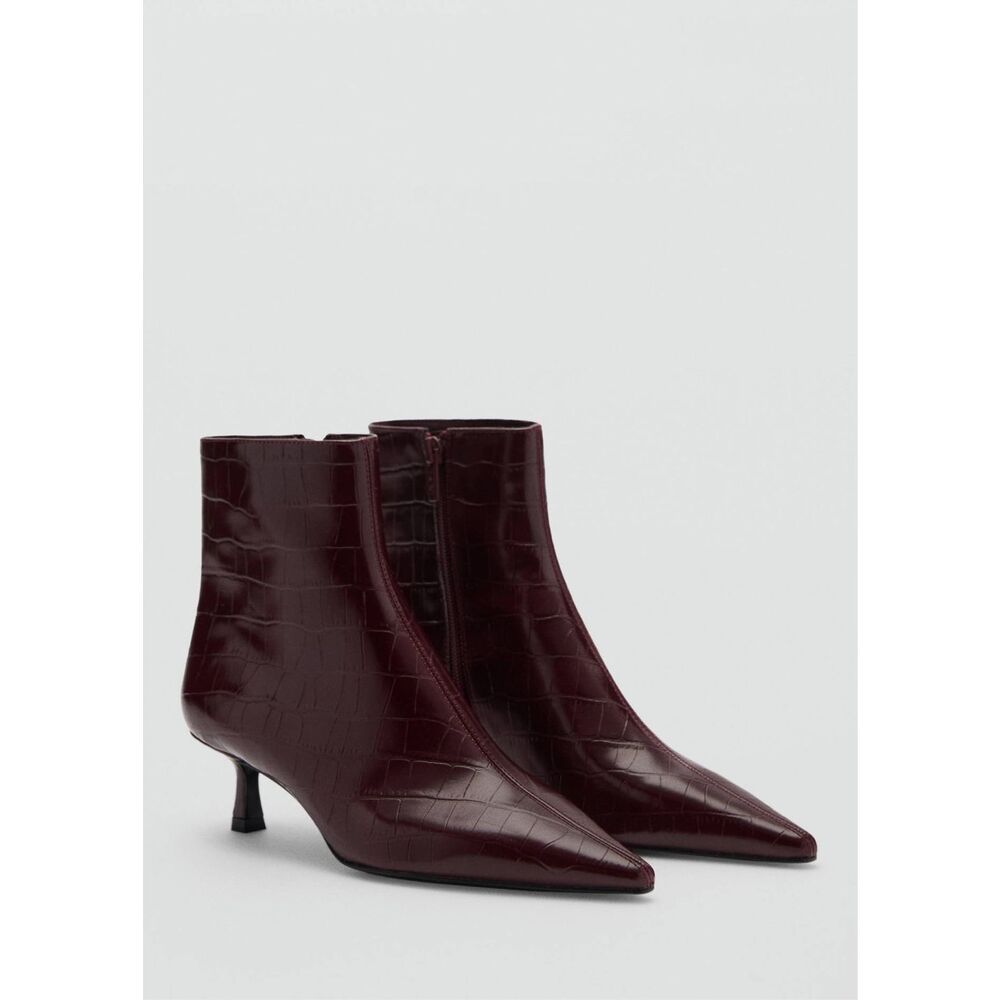 MNG BY MANGO Coco Croc Embossed Kitten Heel Boots Burgundy 39 8.5-9 NEW